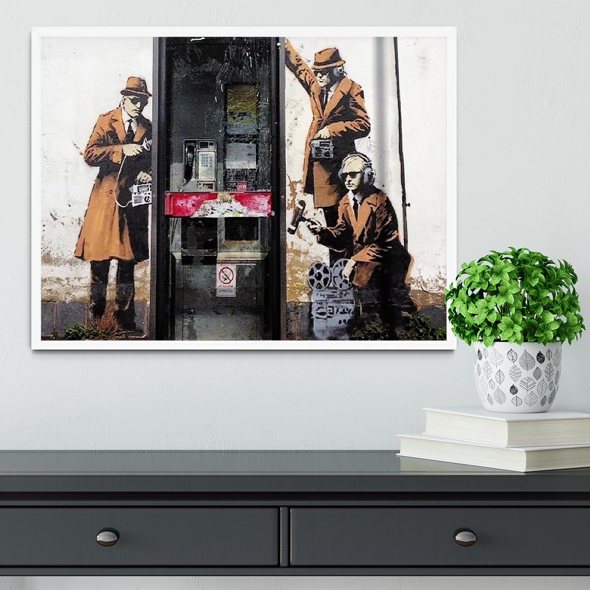 Banksy Cheltenham Telephone Box Spies Framed Print - Canvas Art Rocks -6