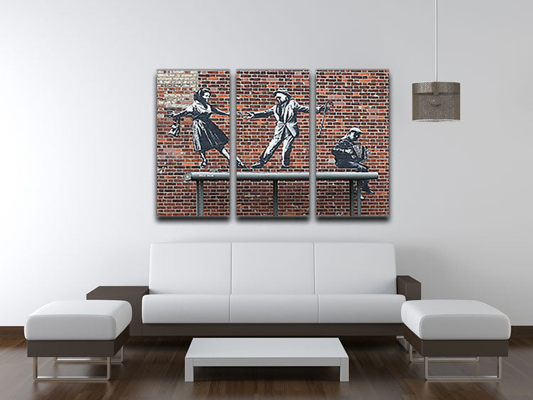 Banksy Couple Dancing 3 Split Panel Canvas Print - Canvas Art Rocks - 3