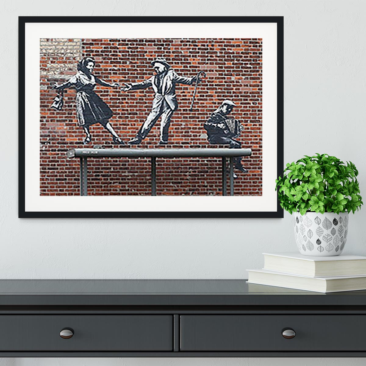 Banksy Couple Dancing Framed Print - Canvas Art Rocks - 1