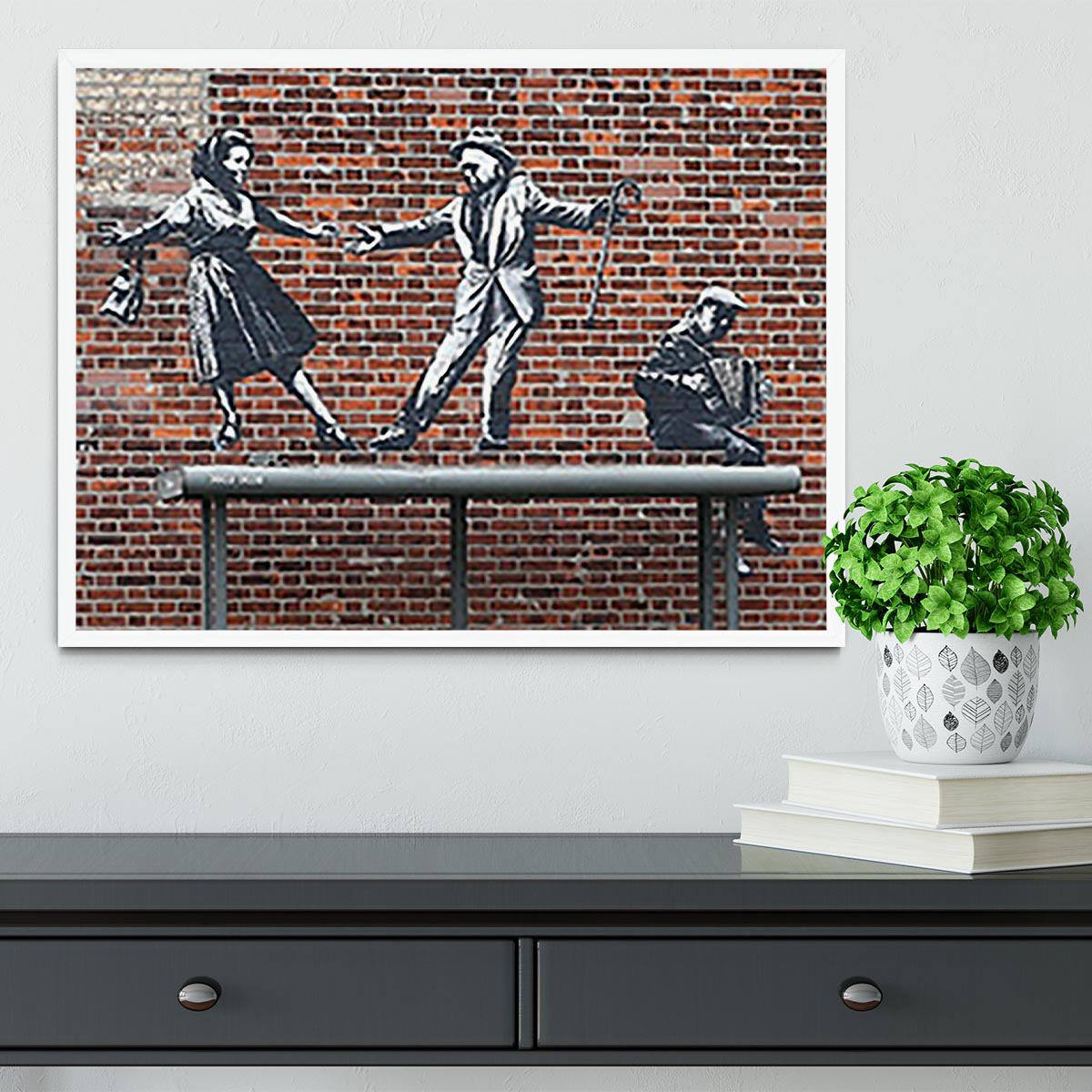 Banksy Couple Dancing Framed Print - Canvas Art Rocks -6