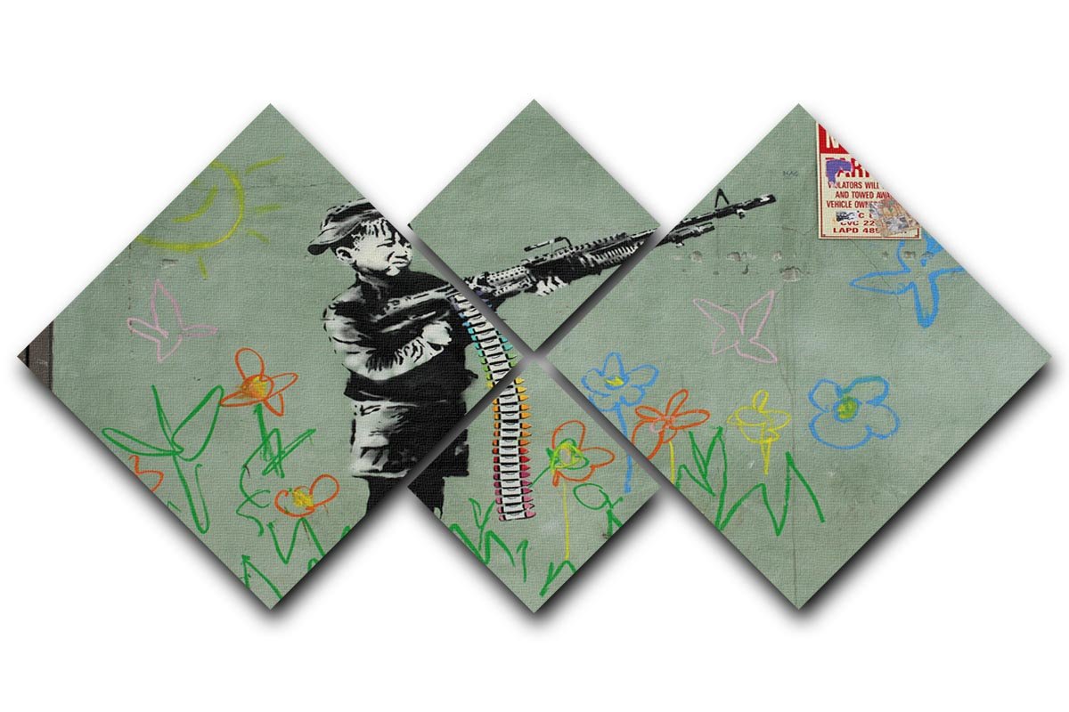 Banksy Crayon Child Soldier 4 Square Multi Panel Canvas  - Canvas Art Rocks - 1