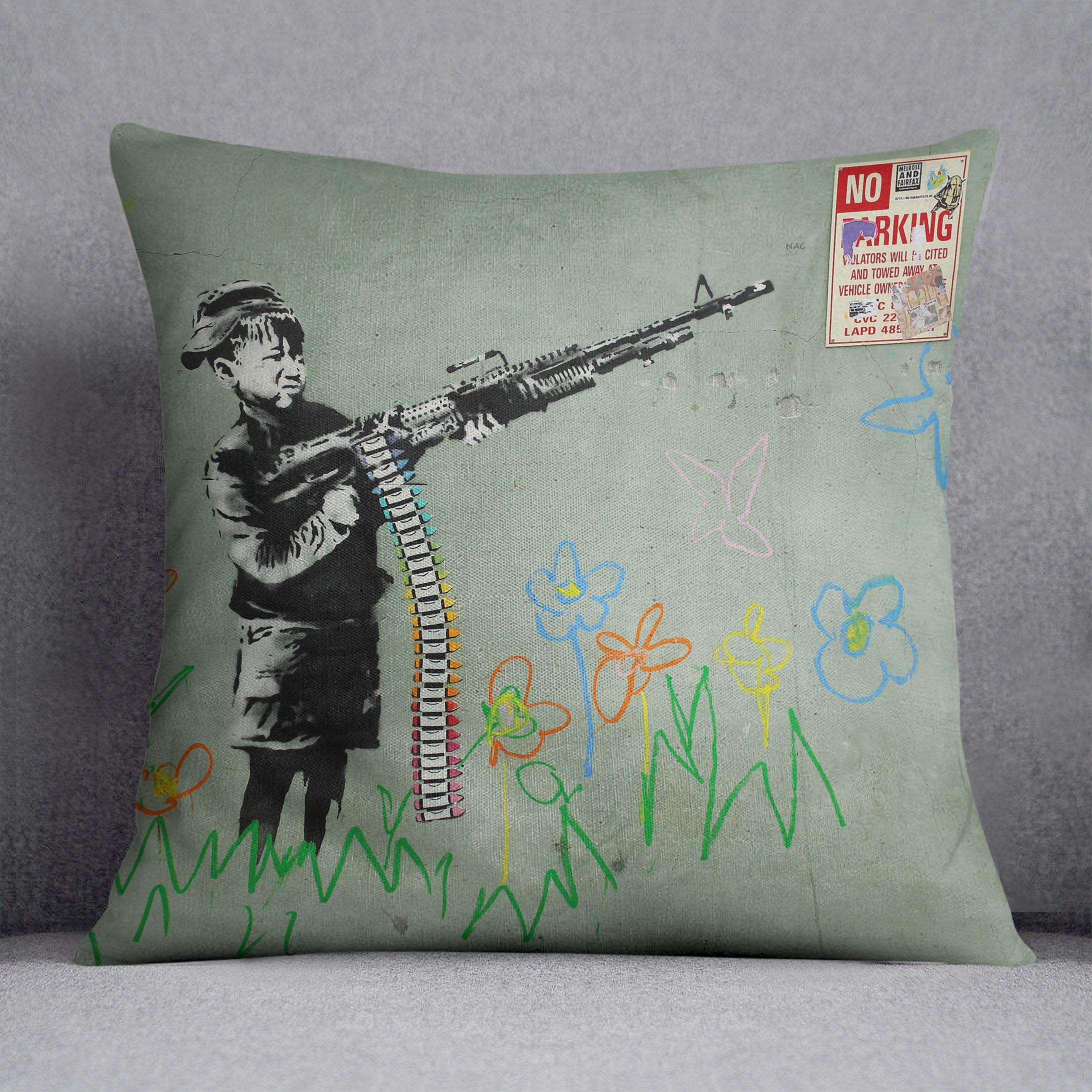 Banksy Crayon Child Soldier Cushion