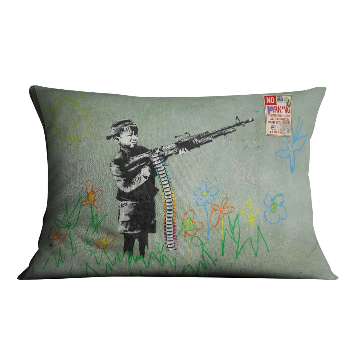 Banksy Crayon Child Soldier Cushion