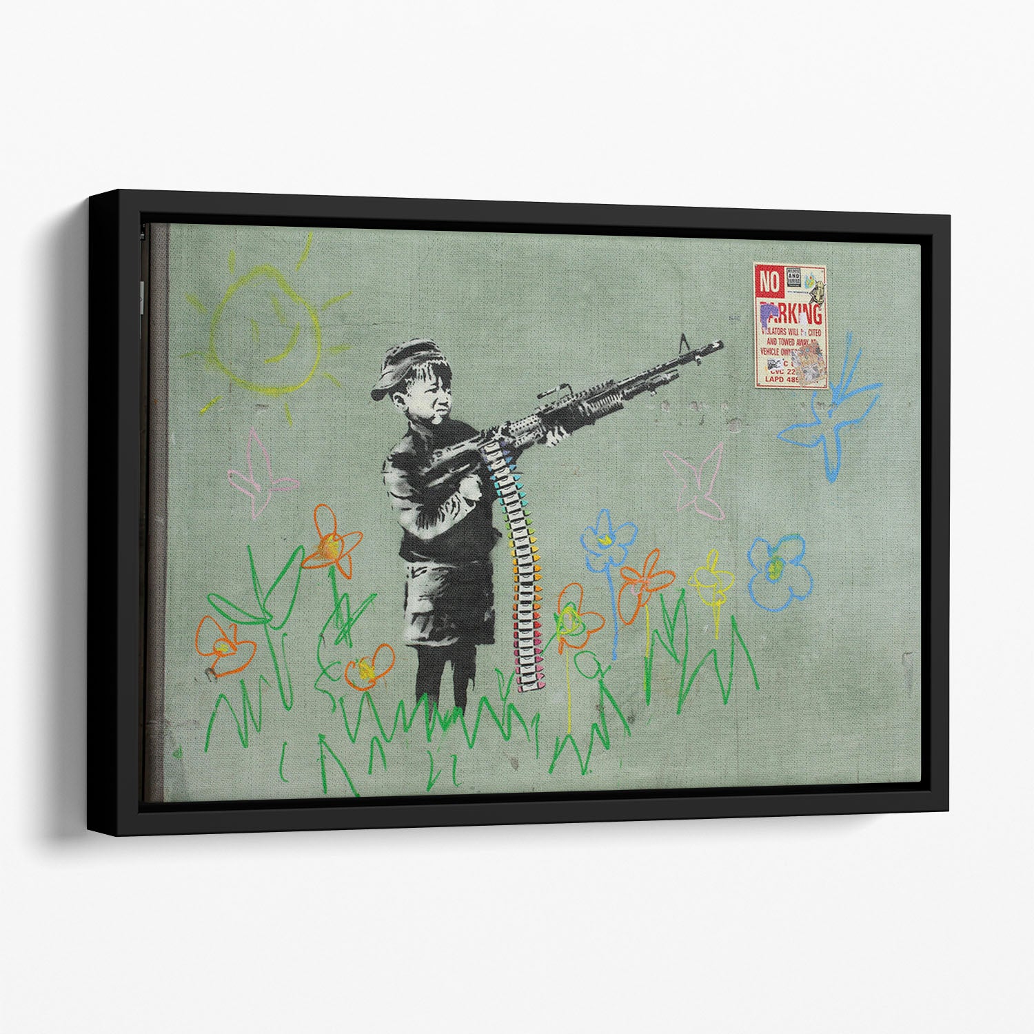 Banksy Crayon Child Soldier Floating Framed Canvas