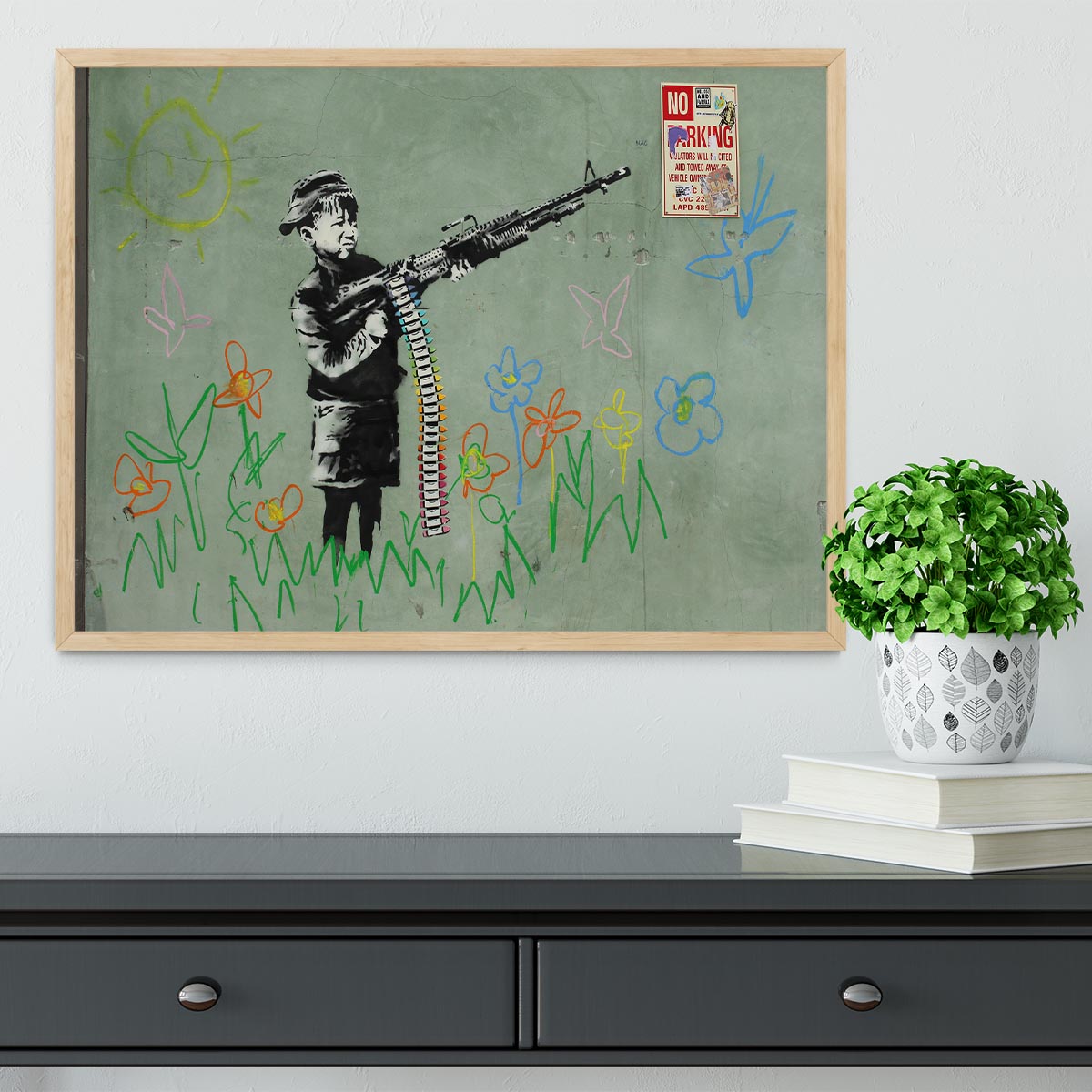 Banksy Crayon Child Soldier Framed Print - Canvas Art Rocks - 4