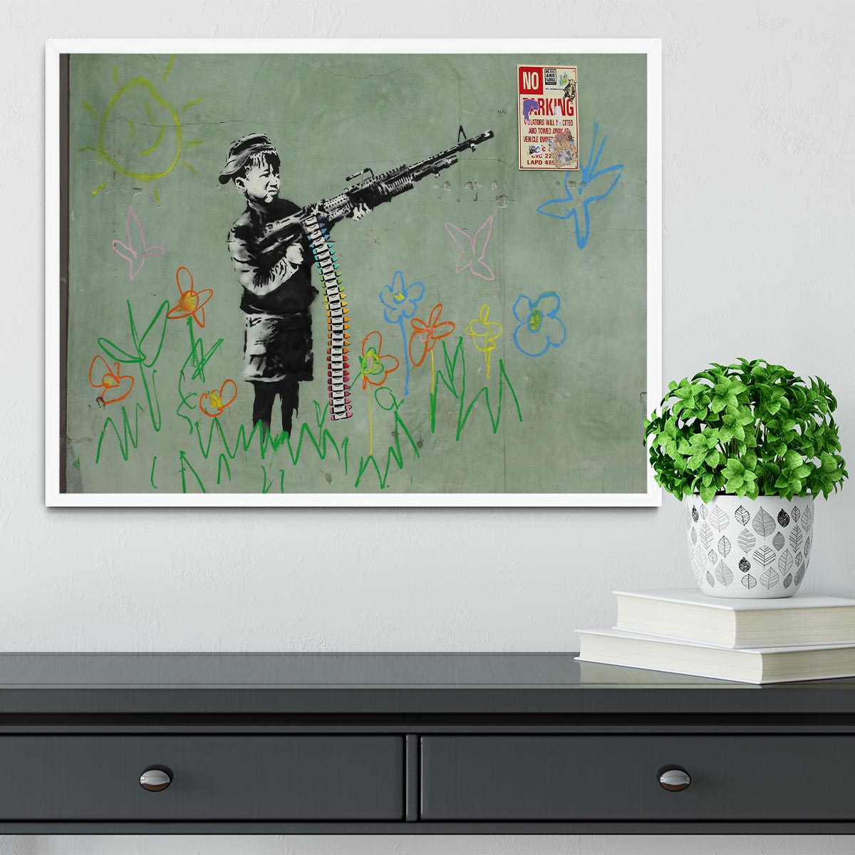 Banksy Crayon Child Soldier Framed Print - Canvas Art Rocks -6