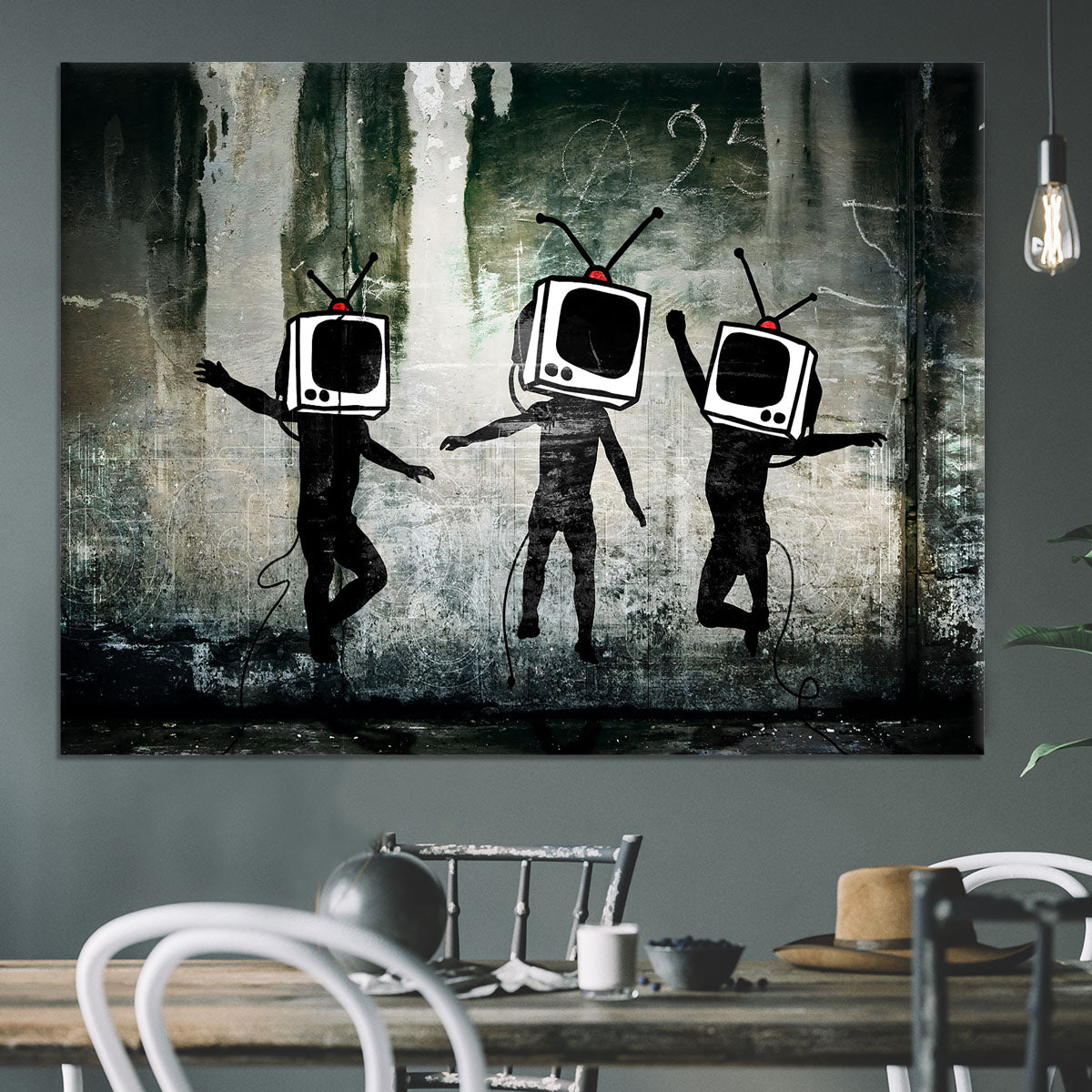 Banksy Dancing TV Heads Canvas Print or Poster - Canvas Art Rocks - 3