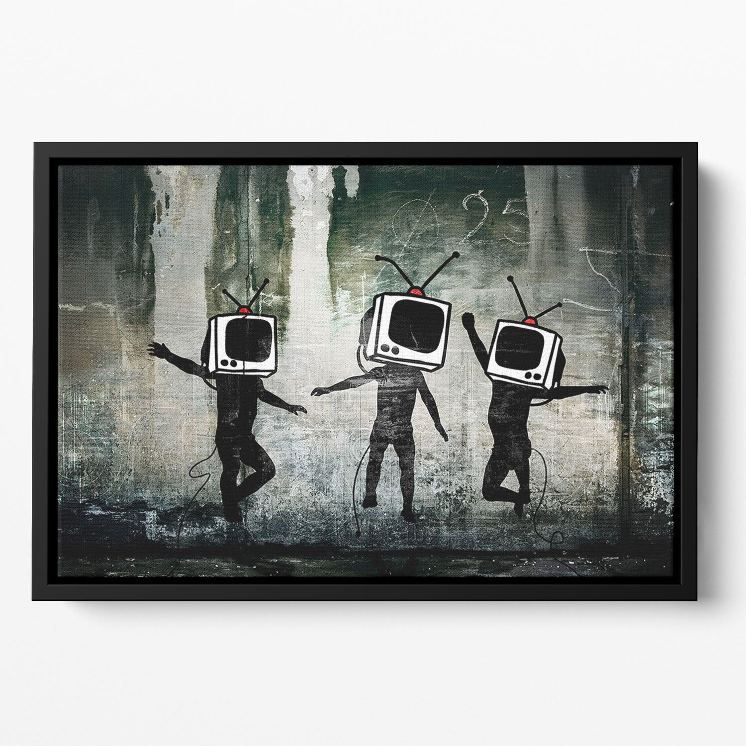 Banksy Dancing TV Heads Floating Framed Canvas