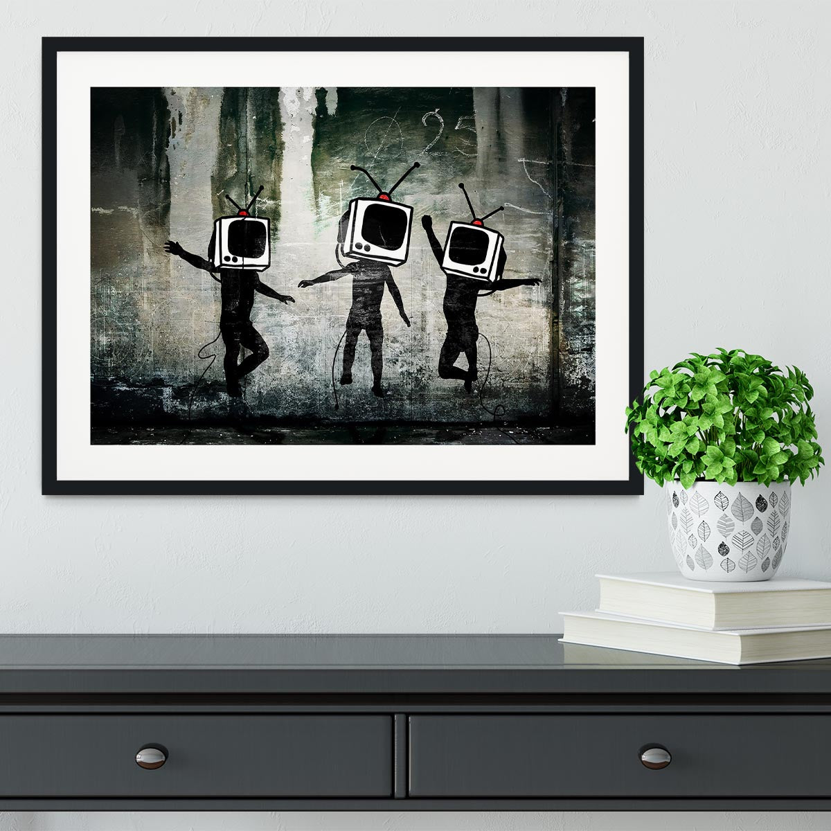 Banksy Dancing TV Heads Framed Print - Canvas Art Rocks - 1
