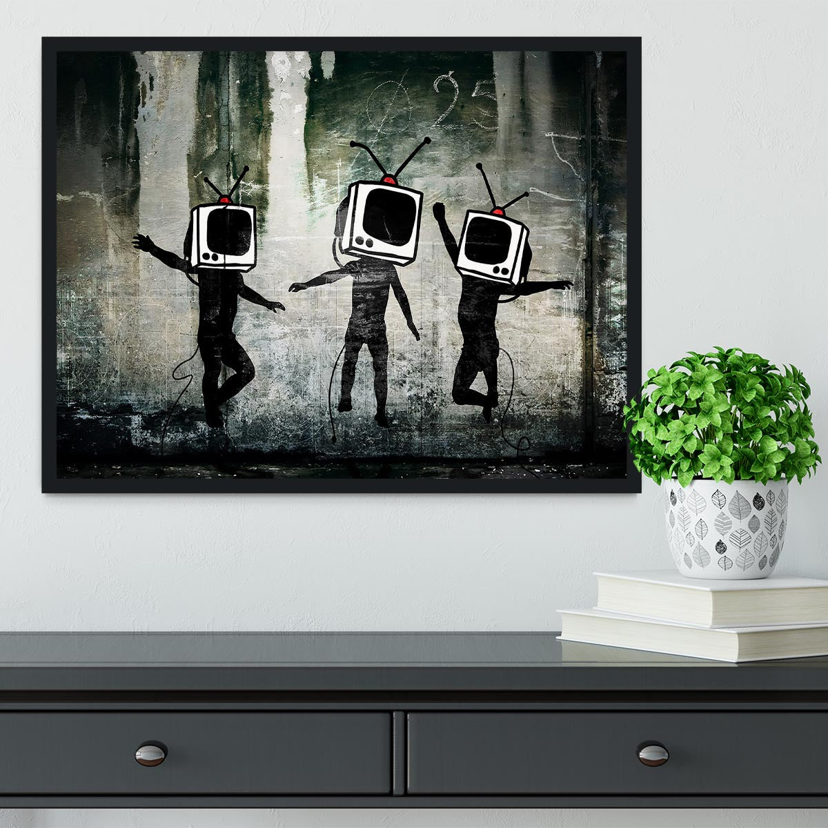 Banksy Dancing TV Heads Framed Print - Canvas Art Rocks - 2