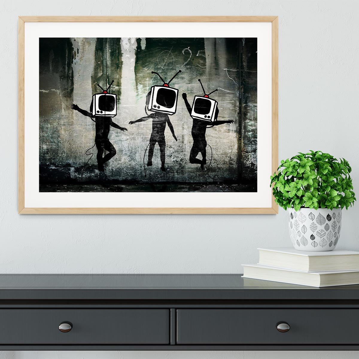 Banksy Dancing TV Heads Framed Print - Canvas Art Rocks - 3