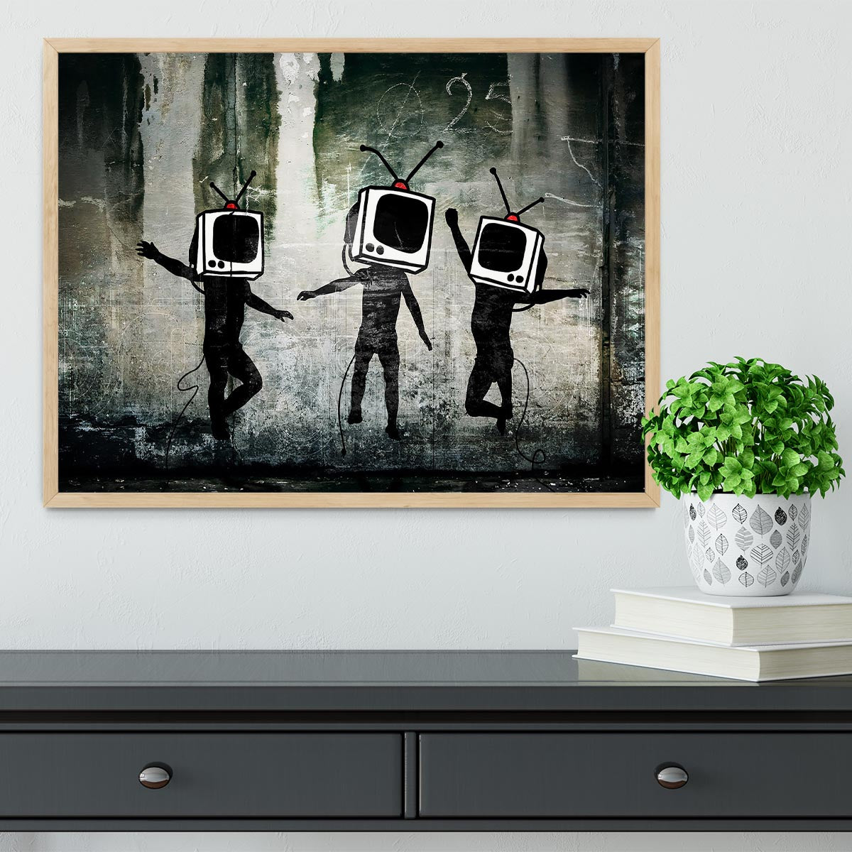 Banksy Dancing TV Heads Framed Print - Canvas Art Rocks - 4