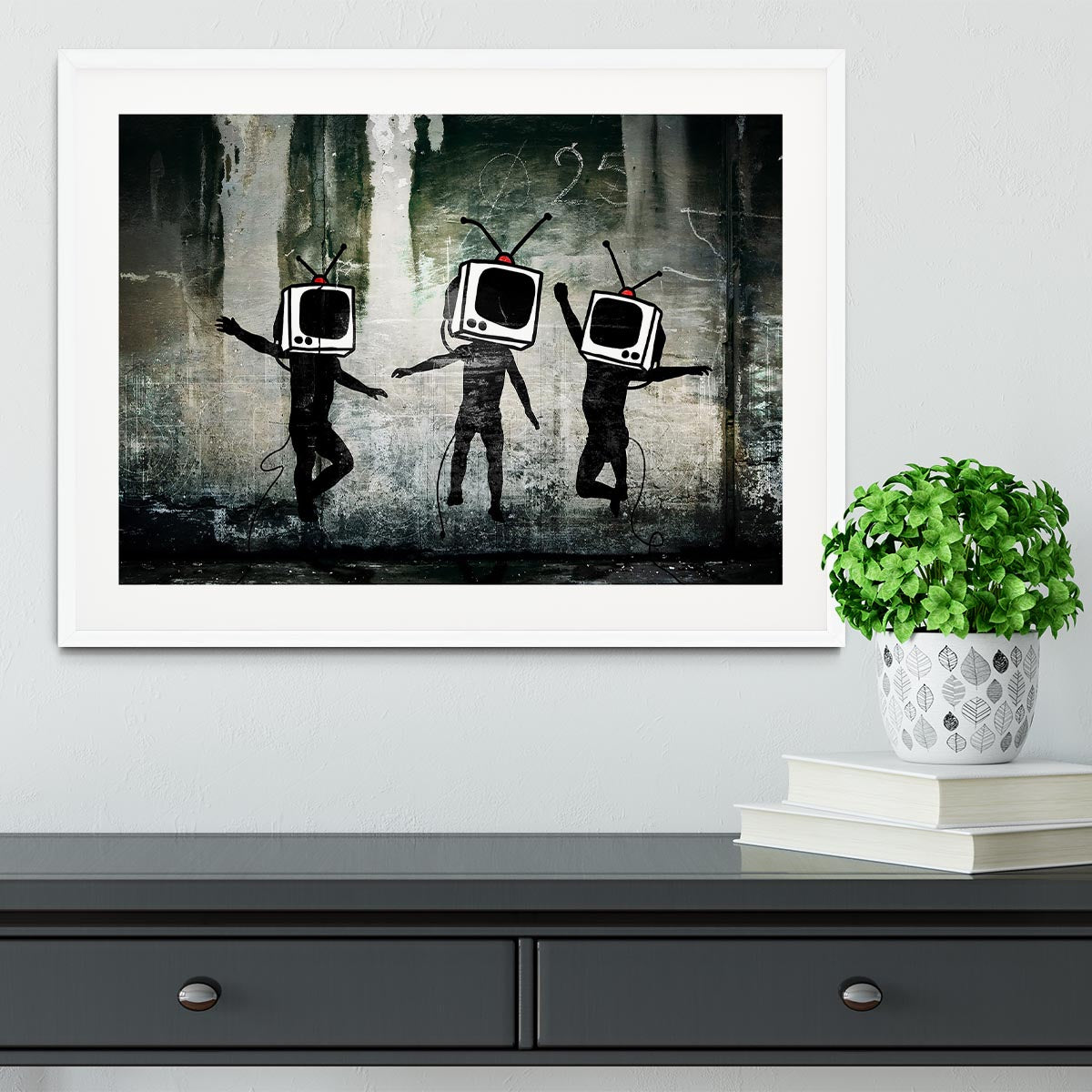 Banksy Dancing TV Heads Framed Print - Canvas Art Rocks - 5