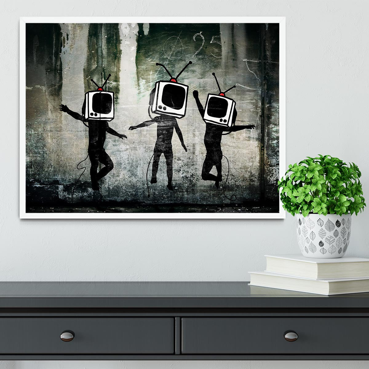 Banksy Dancing TV Heads Framed Print - Canvas Art Rocks -6