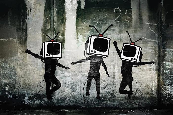 Banksy Dancing TV Heads Wall Mural Wallpaper