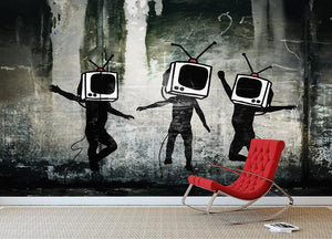 Banksy Dancing TV Heads Wall Mural Wallpaper - Canvas Art Rocks - 2