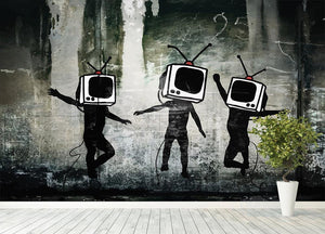 Banksy Dancing TV Heads Wall Mural Wallpaper - Canvas Art Rocks - 4