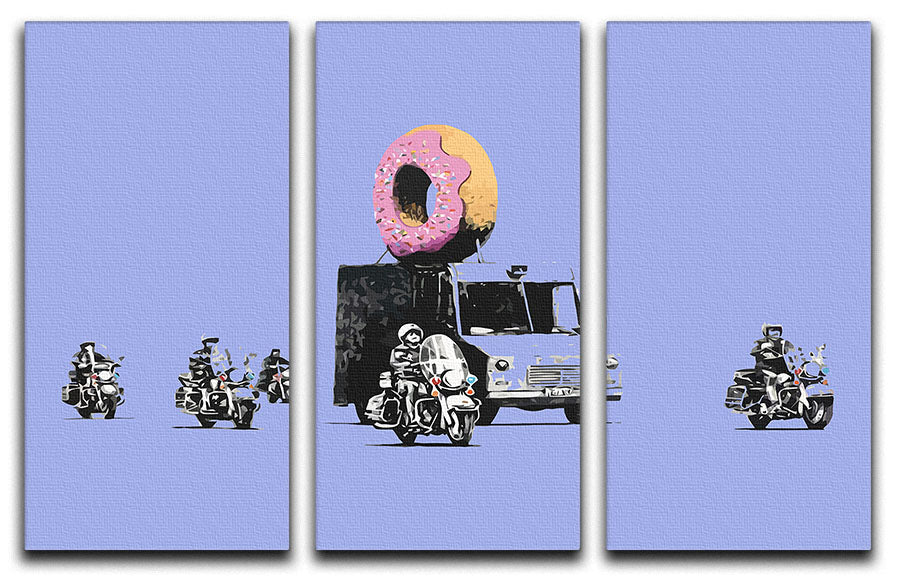 Banksy Doughnut Police Blue 3 Split Panel Canvas Print - Canvas Art Rocks - 1