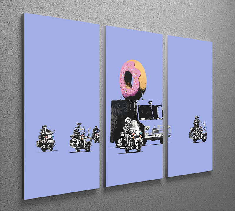 Banksy Doughnut Police Blue 3 Split Panel Canvas Print - Canvas Art Rocks - 2