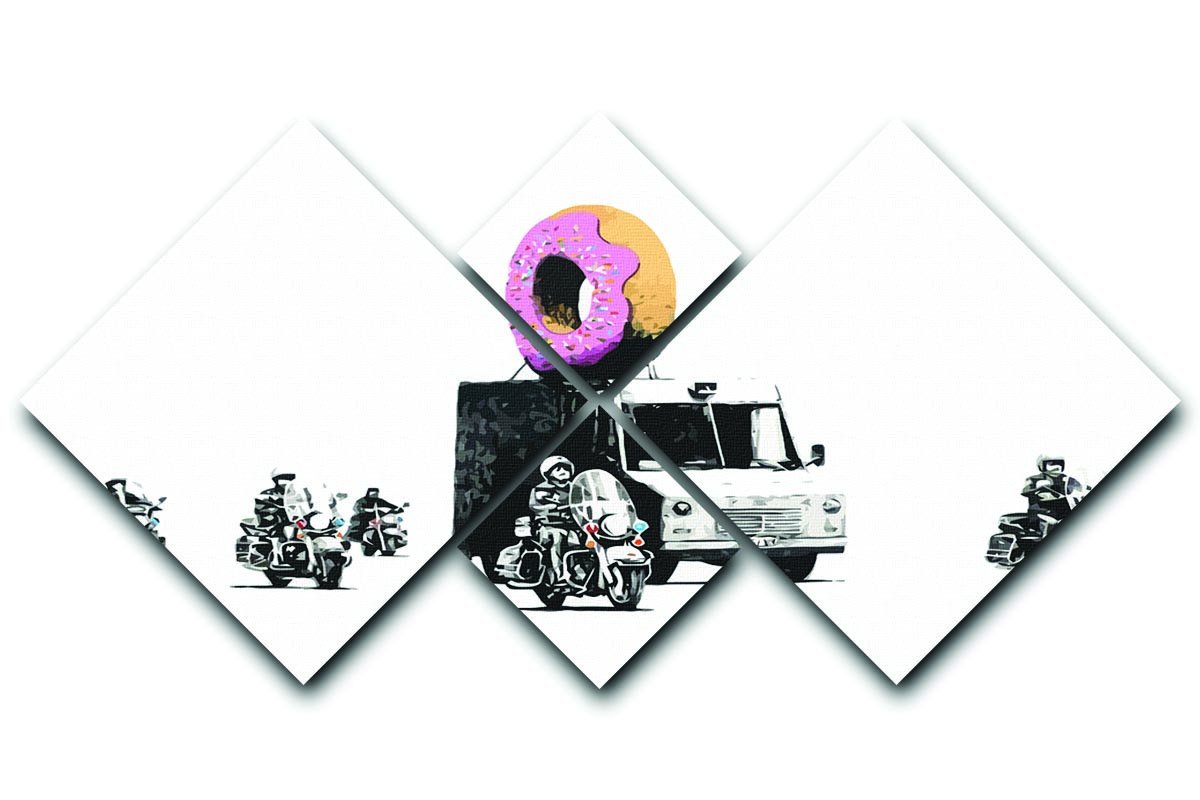 Banksy Doughnut Police Escort 4 Square Multi Panel Canvas  - Canvas Art Rocks - 1