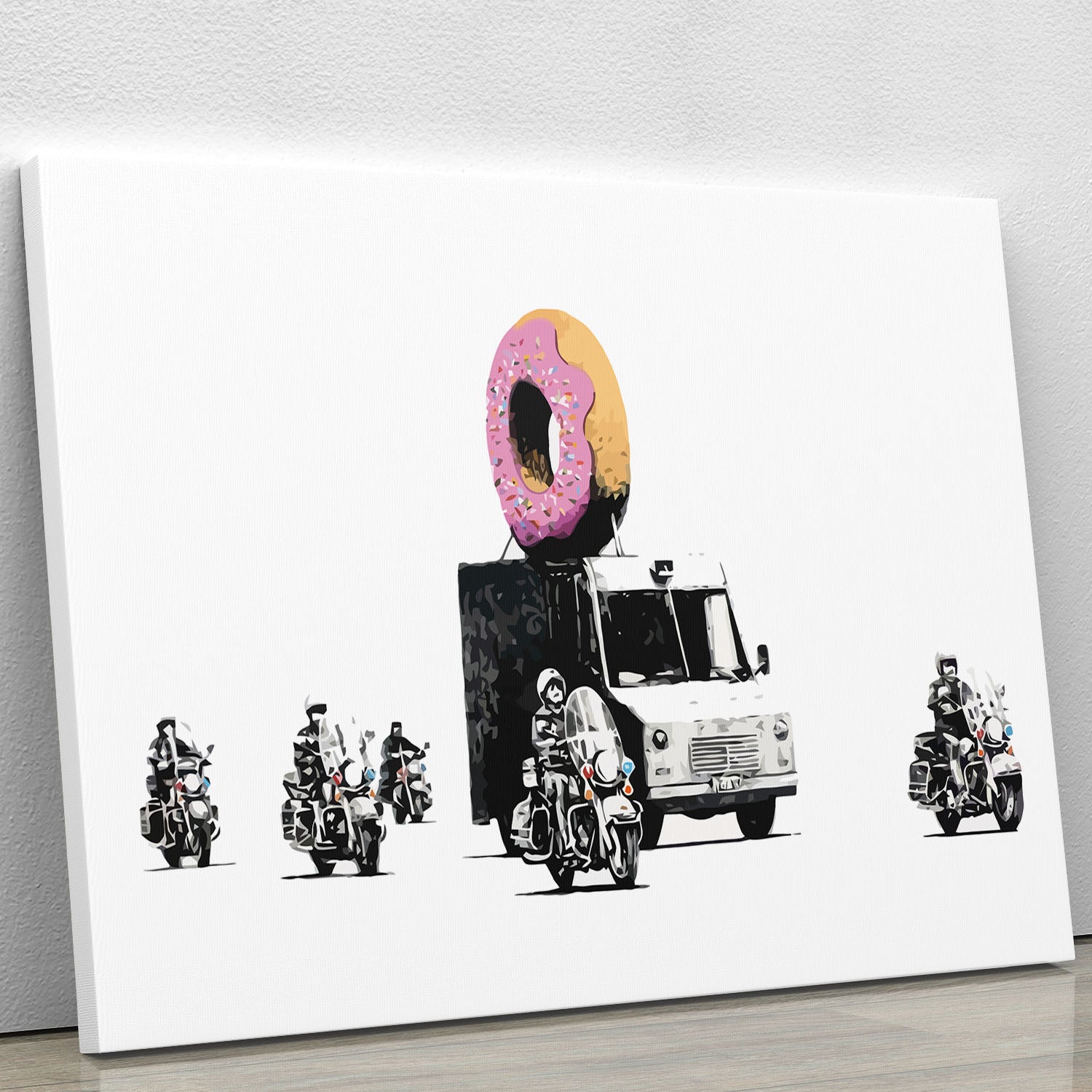 Banksy Doughnut Police Escort Canvas Print or Poster - Canvas Art Rocks - 1