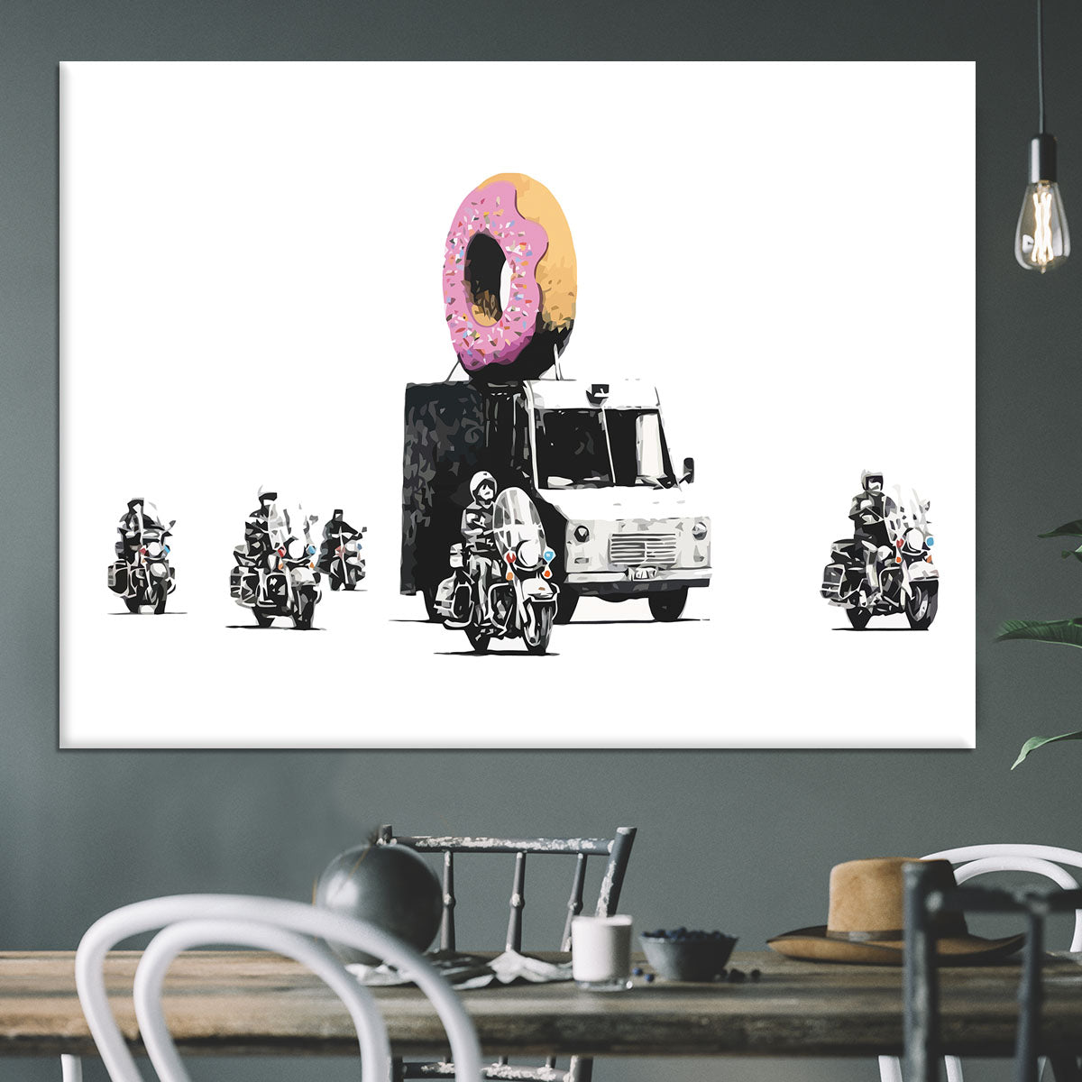 Banksy Doughnut Police Escort Canvas Print or Poster - Canvas Art Rocks - 3