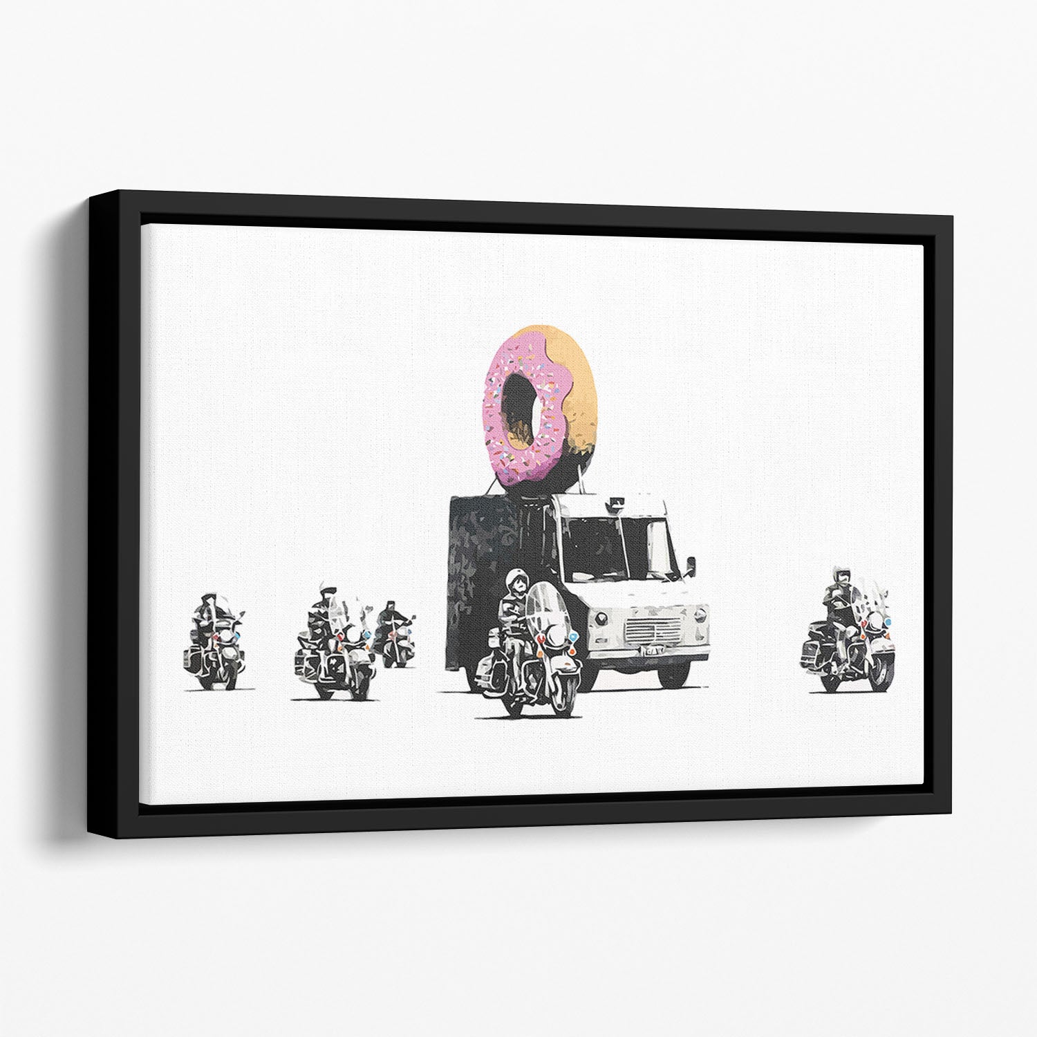 Banksy Doughnut Police Escort Floating Framed Canvas