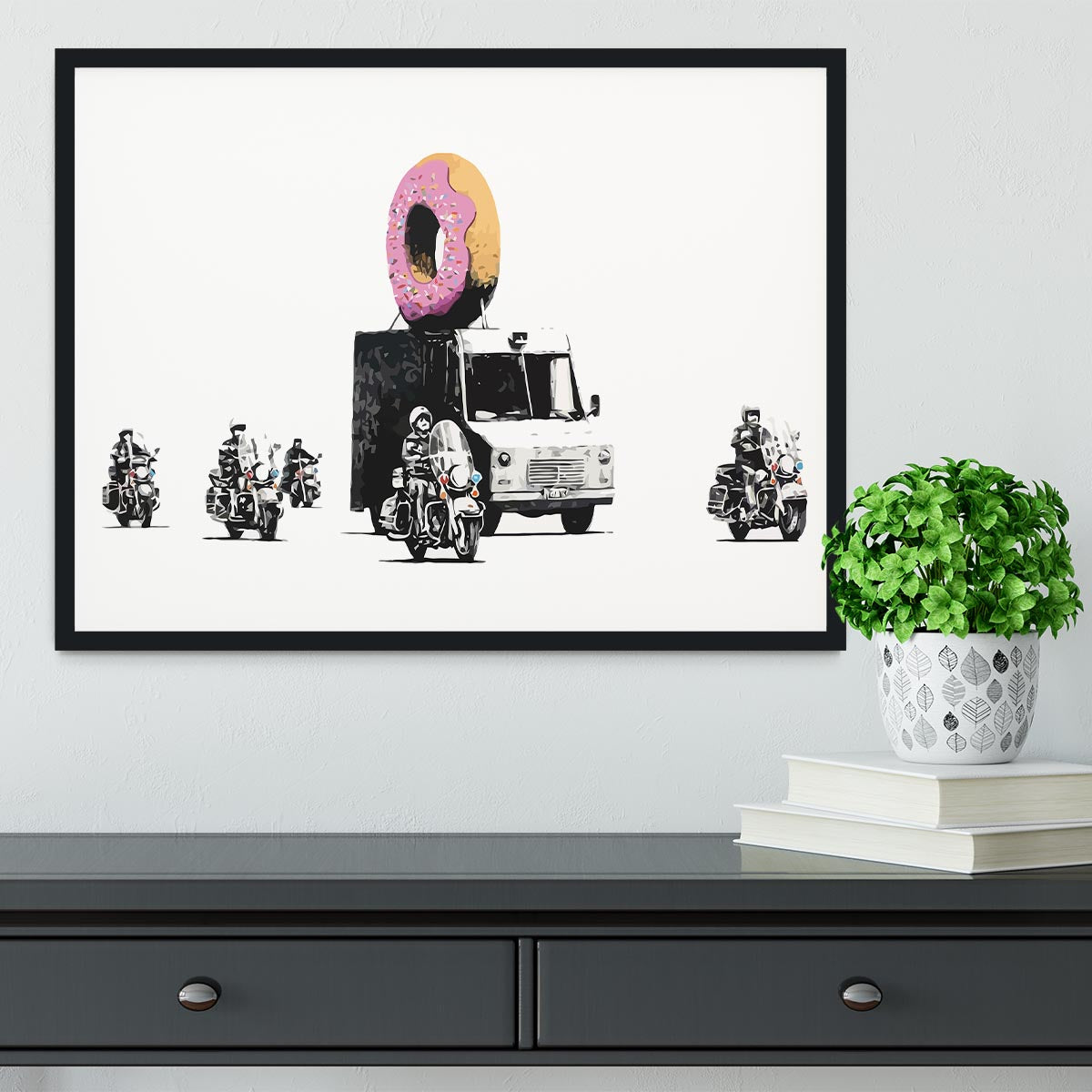 Banksy Doughnut Police Escort Framed Print - Canvas Art Rocks - 2