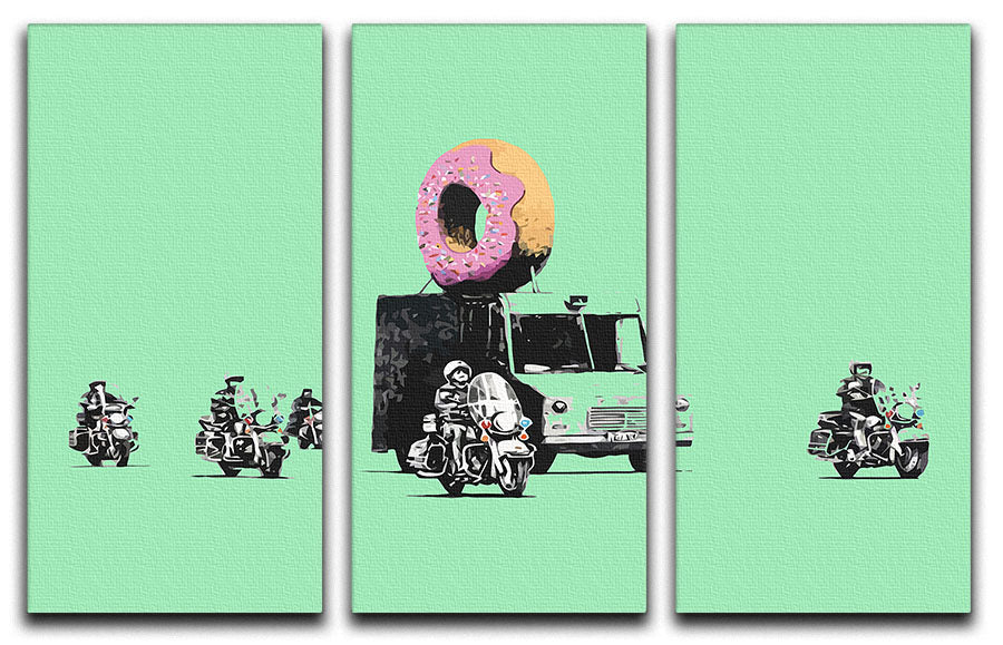 Banksy Doughnut Police Green 3 Split Panel Canvas Print - Canvas Art Rocks - 1