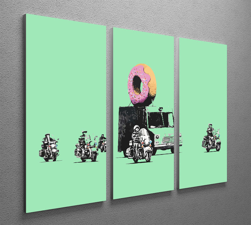 Banksy Doughnut Police Green 3 Split Panel Canvas Print - Canvas Art Rocks - 2
