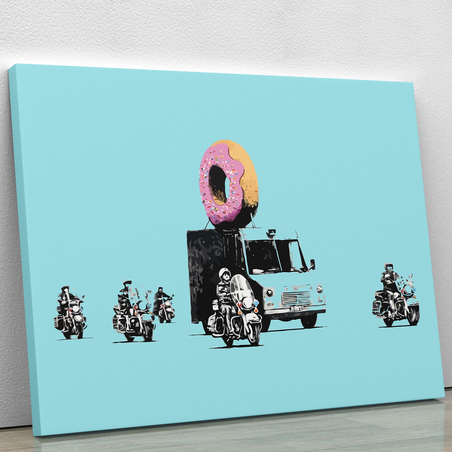 Banksy Doughnut Police Light Blue Canvas Print or Poster - Canvas Art Rocks - 1