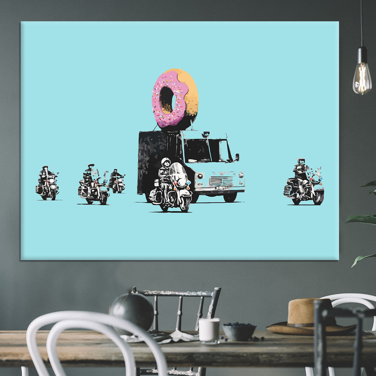 Banksy Doughnut Police Light Blue Canvas Print or Poster - Canvas Art Rocks - 3