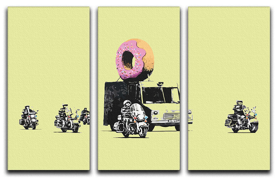 Banksy Doughnut Police Yellow 3 Split Panel Canvas Print - Canvas Art Rocks - 1