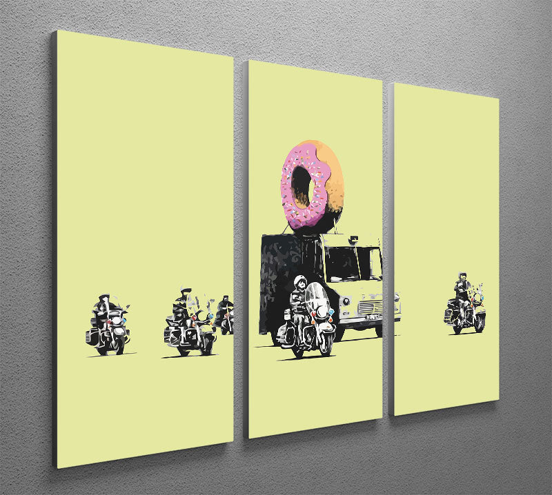 Banksy Doughnut Police Yellow 3 Split Panel Canvas Print - Canvas Art Rocks - 2