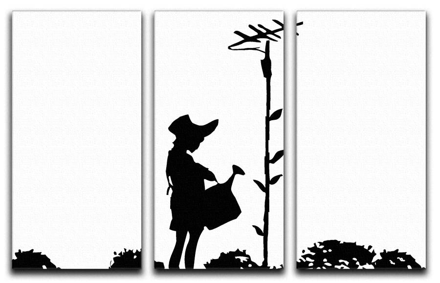 Banksy Flower Aerial Girl 3 Split Panel Canvas Print - Canvas Art Rocks