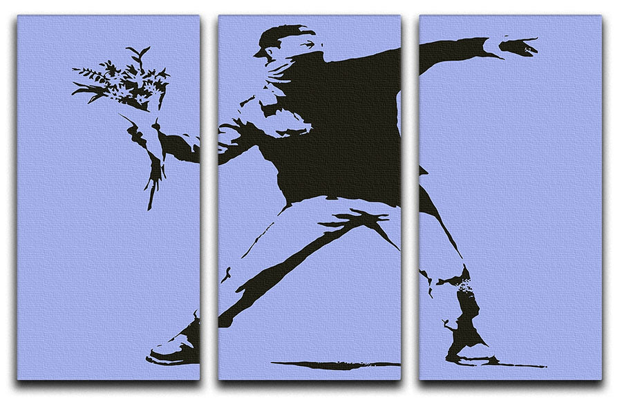Banksy Flower Thrower Blue 3 Split Panel Canvas Print - Canvas Art Rocks - 1