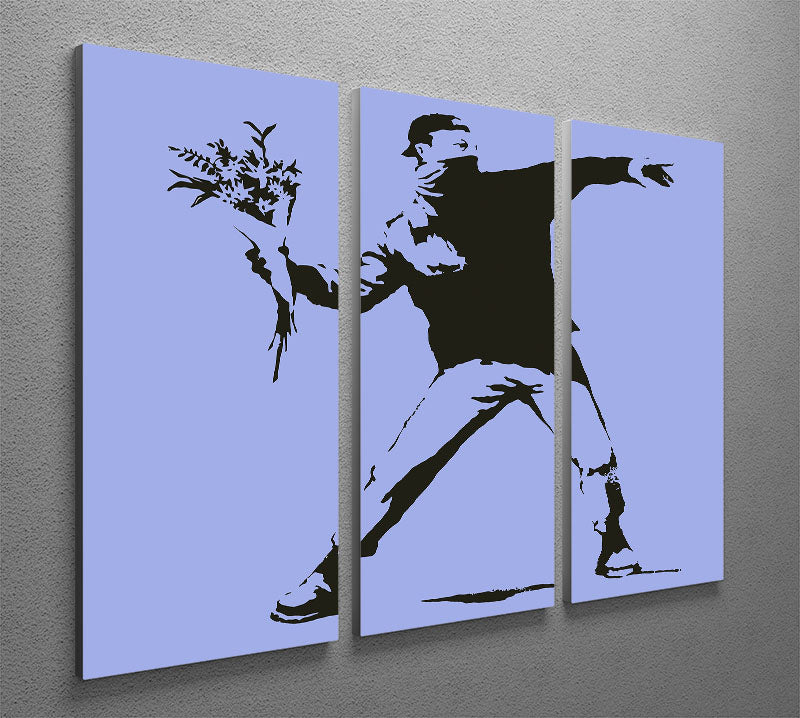 Banksy Flower Thrower Blue 3 Split Panel Canvas Print - Canvas Art Rocks - 2