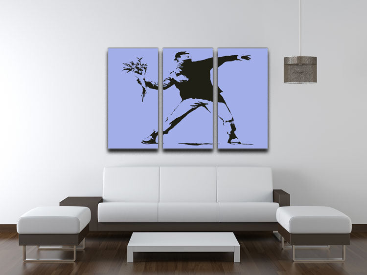 Banksy Flower Thrower Blue 3 Split Panel Canvas Print - Canvas Art Rocks - 3