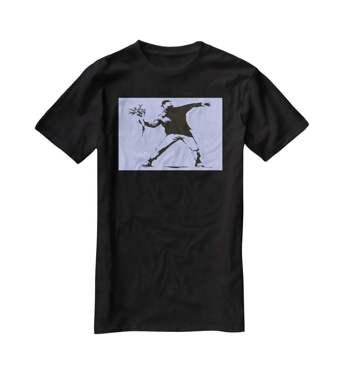 Banksy Flower Thrower Blue T-Shirt - Canvas Art Rocks - 1