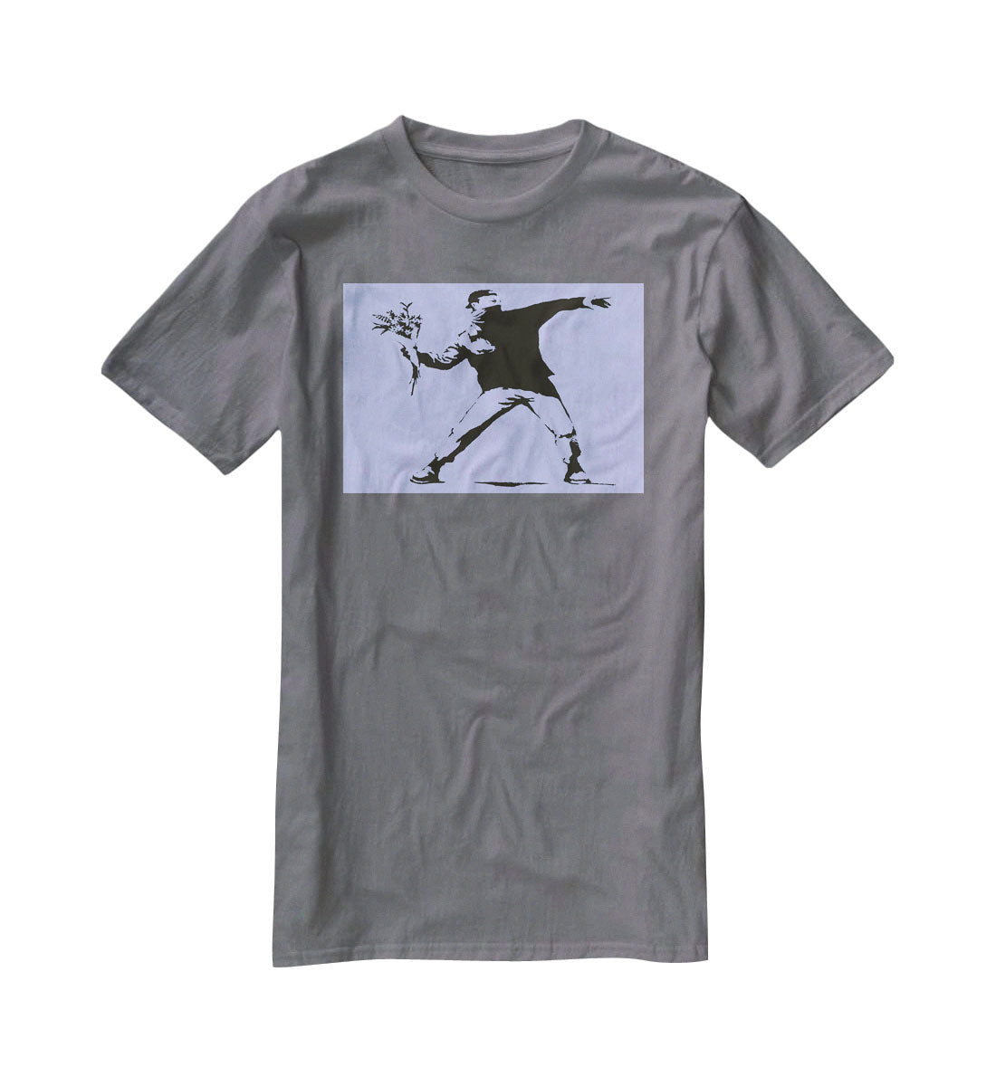 Banksy Flower Thrower Blue T-Shirt - Canvas Art Rocks - 3