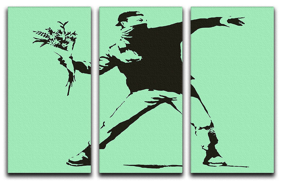 Banksy Flower Thrower Green 3 Split Panel Canvas Print - Canvas Art Rocks - 1