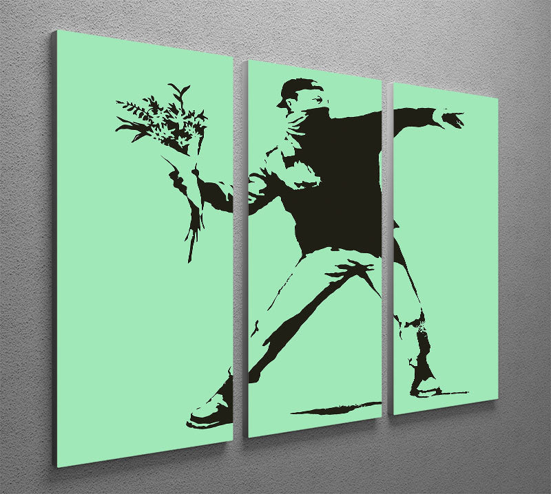 Banksy Flower Thrower Green 3 Split Panel Canvas Print - Canvas Art Rocks - 2