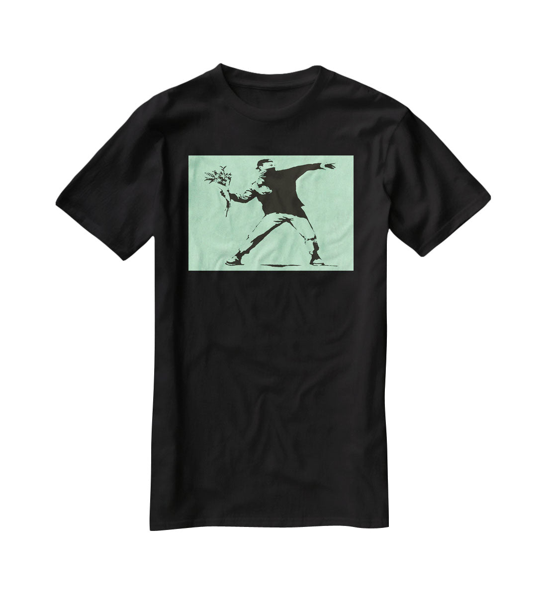 Banksy Flower Thrower Green T-Shirt - Canvas Art Rocks - 1