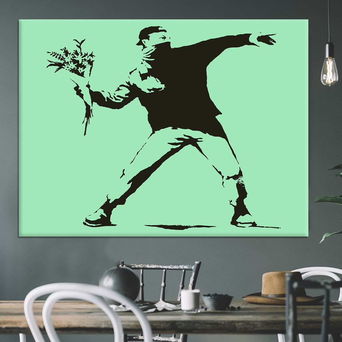 Banksy Flower Thrower Green Canvas Print or Poster - Canvas Art Rocks - 3