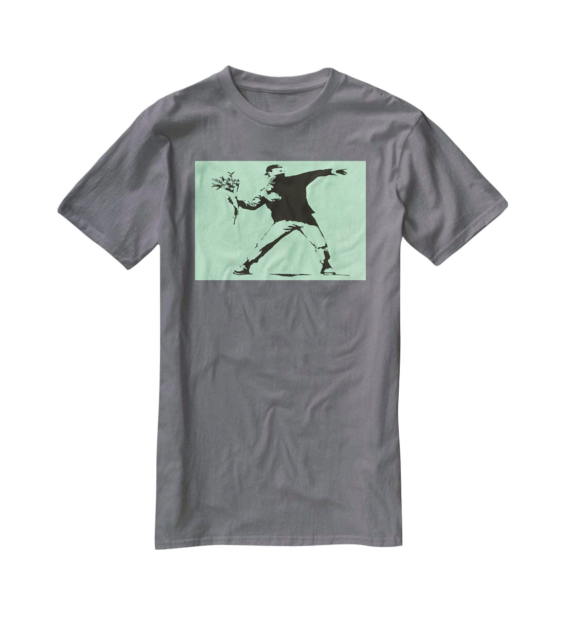 Banksy Flower Thrower Green T-Shirt - Canvas Art Rocks - 3