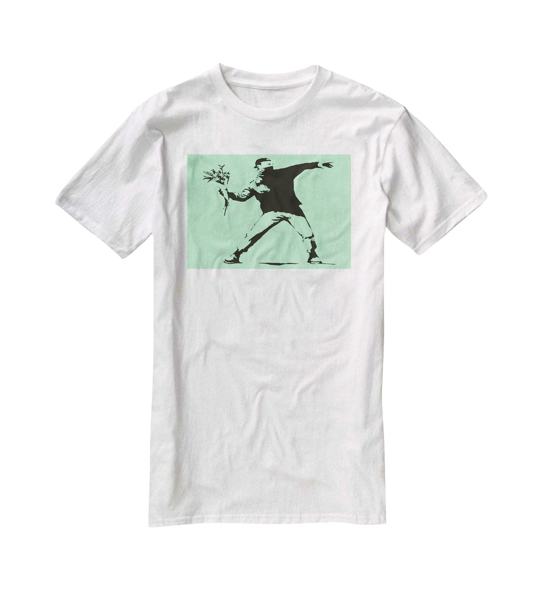 Banksy Flower Thrower Green T-Shirt - Canvas Art Rocks - 5