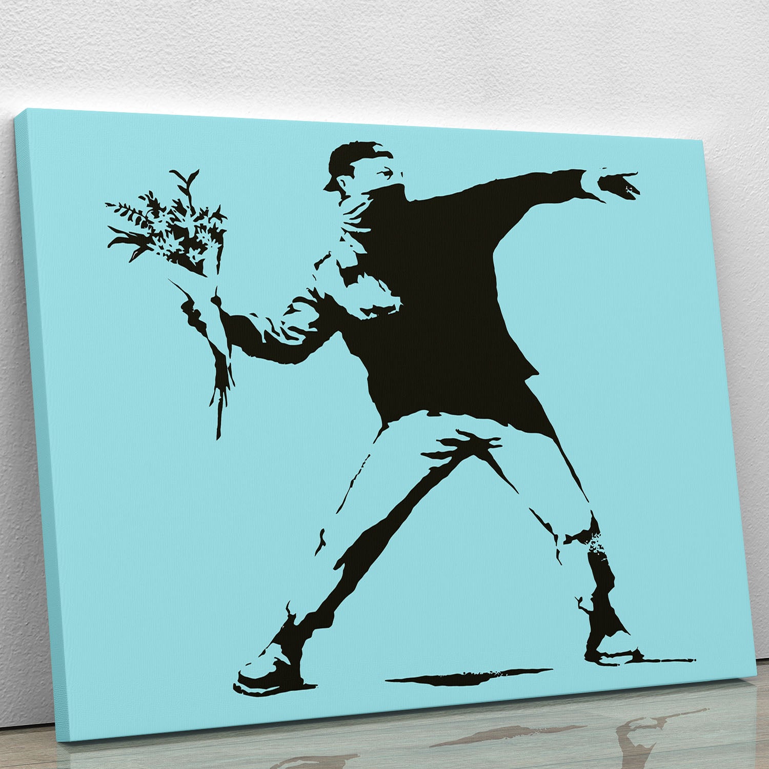 Banksy Flower Thrower Light Blue Canvas Print or Poster - Canvas Art Rocks - 1