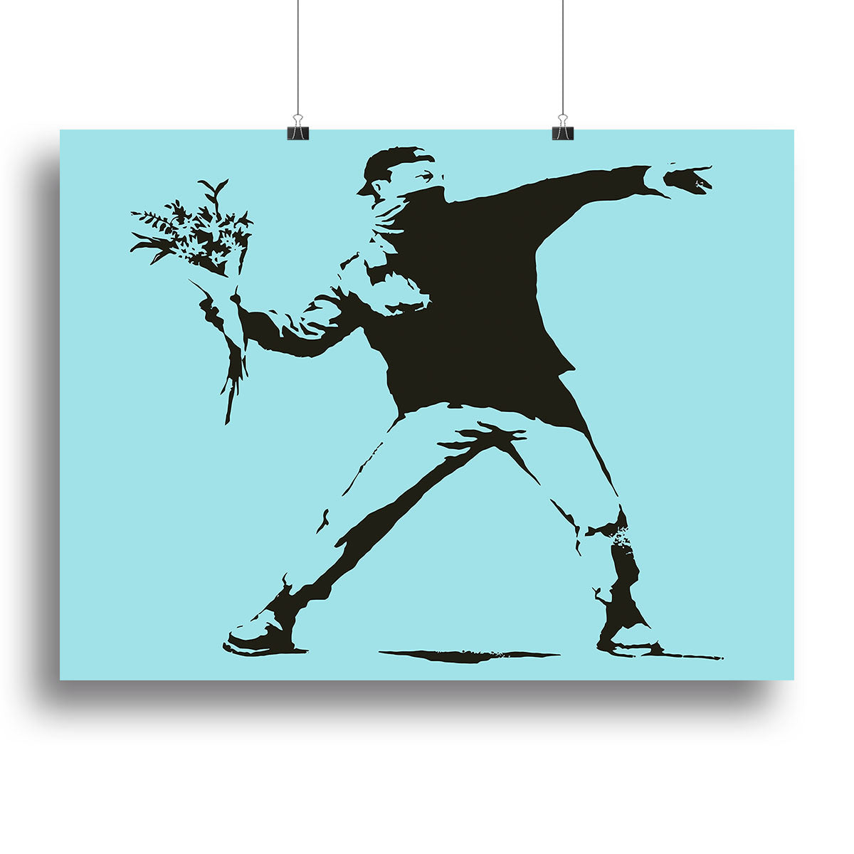 Banksy Flower Thrower Light Blue Canvas Print or Poster - Canvas Art Rocks - 2