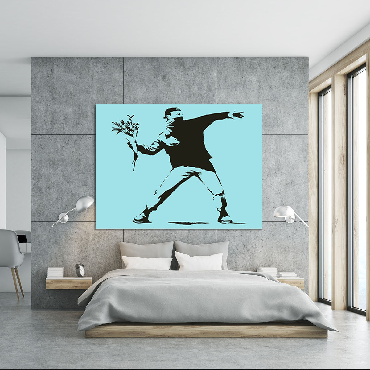 Banksy Flower Thrower Light Blue Canvas Print or Poster - Canvas Art Rocks - 5