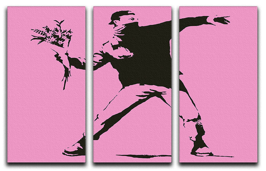 Banksy Flower Thrower Pink 3 Split Panel Canvas Print - Canvas Art Rocks - 1